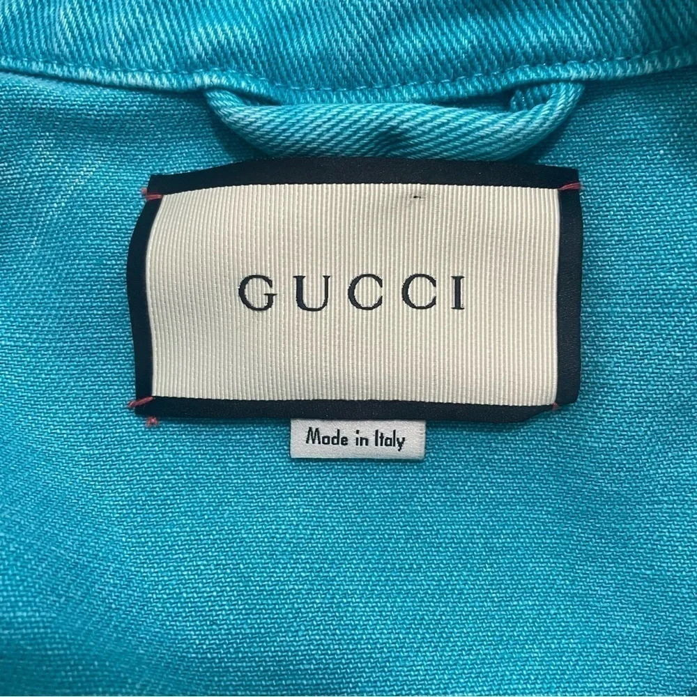 Gucci Turquoise Denim Cherry Embroidered Jacket Made in Italy Small - Picture 10 of 11